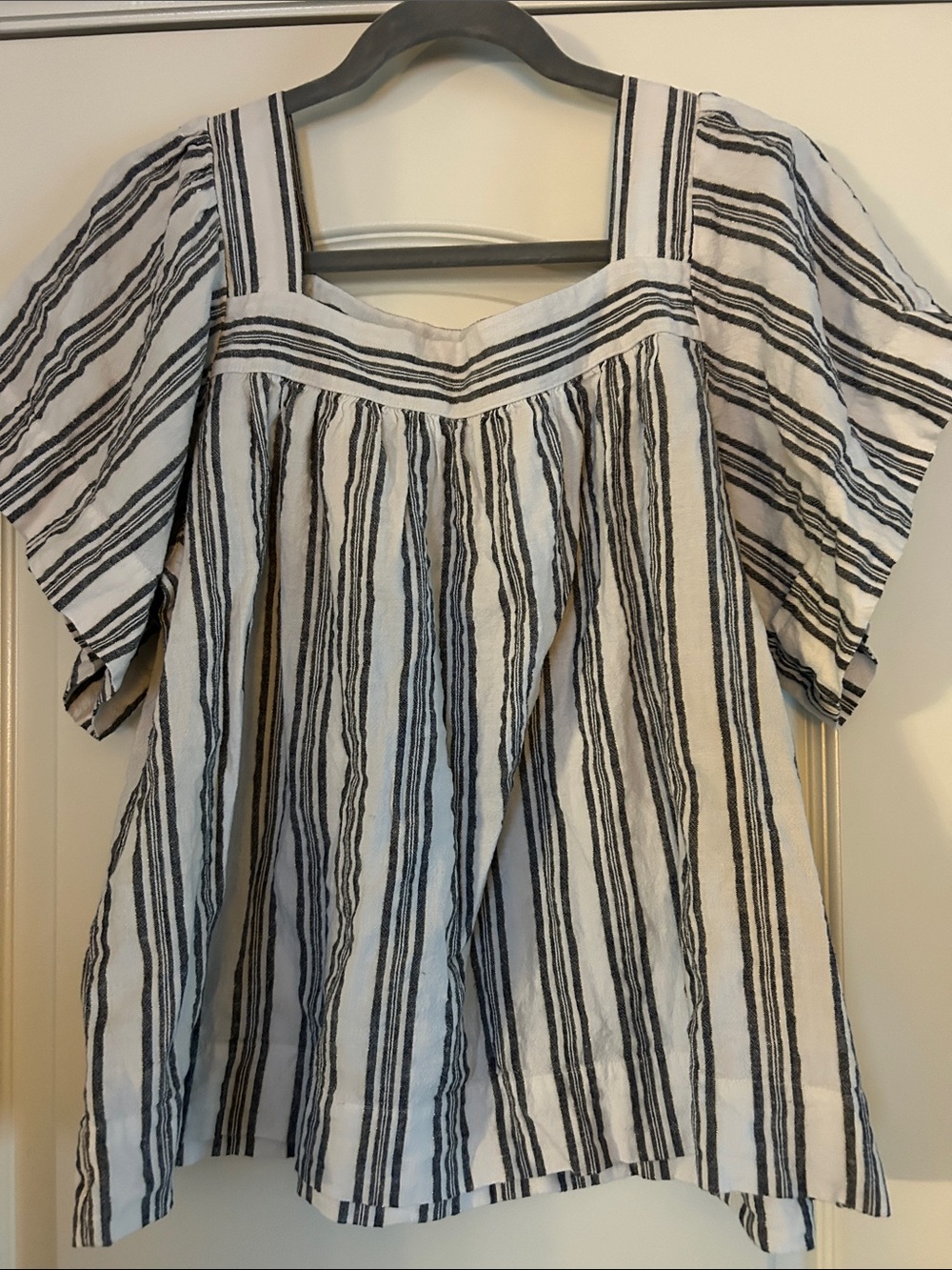 LOFT Black & White Striped Square-Neck Tunic Top
